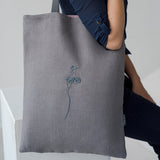 Playful Linen Shoulder Bag embroidered with a Woman's Silhouette | Pink Lining and Inside Pocket - RIMALINUM