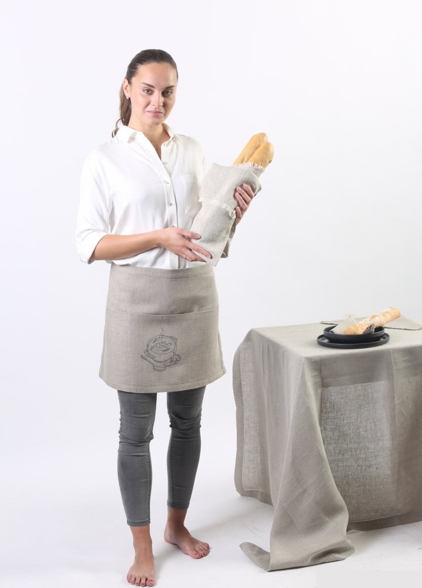 POT OF SOUP Natural Linen Waist Apron with Pockets - RIMALINUM