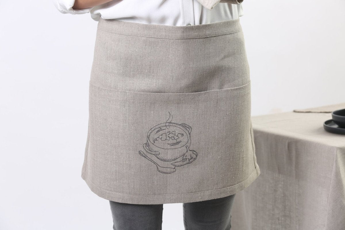 POT OF SOUP Natural Linen Waist Apron with Pockets - RIMALINUM
