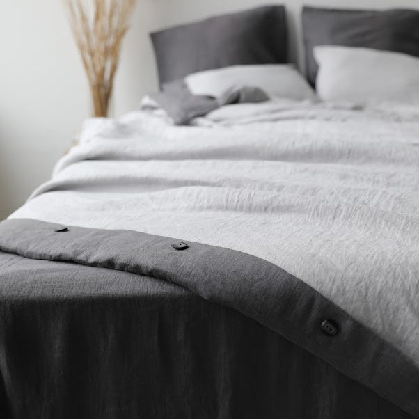 Two - Tone Linen Buttoned - Up Duvet Cover "Donatela" | Multiple EU/UK and USA/CA Sizes | Anti - Bacterial - RIMALINUM
