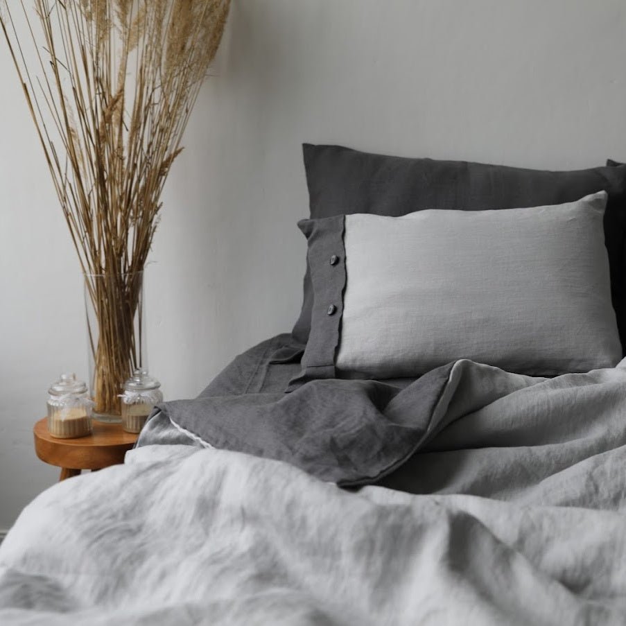 Two - Tone Linen Buttoned - Up Duvet Cover "Donatela" | Multiple EU/UK and USA/CA Sizes | Anti - Bacterial - RIMALINUM