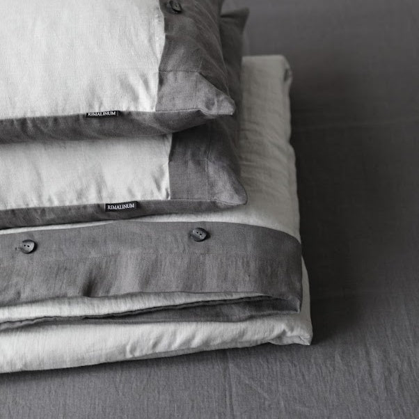 Two - Tone Linen Buttoned - Up Duvet Cover "Donatela" | Multiple EU/UK and USA/CA Sizes | Anti - Bacterial - RIMALINUM