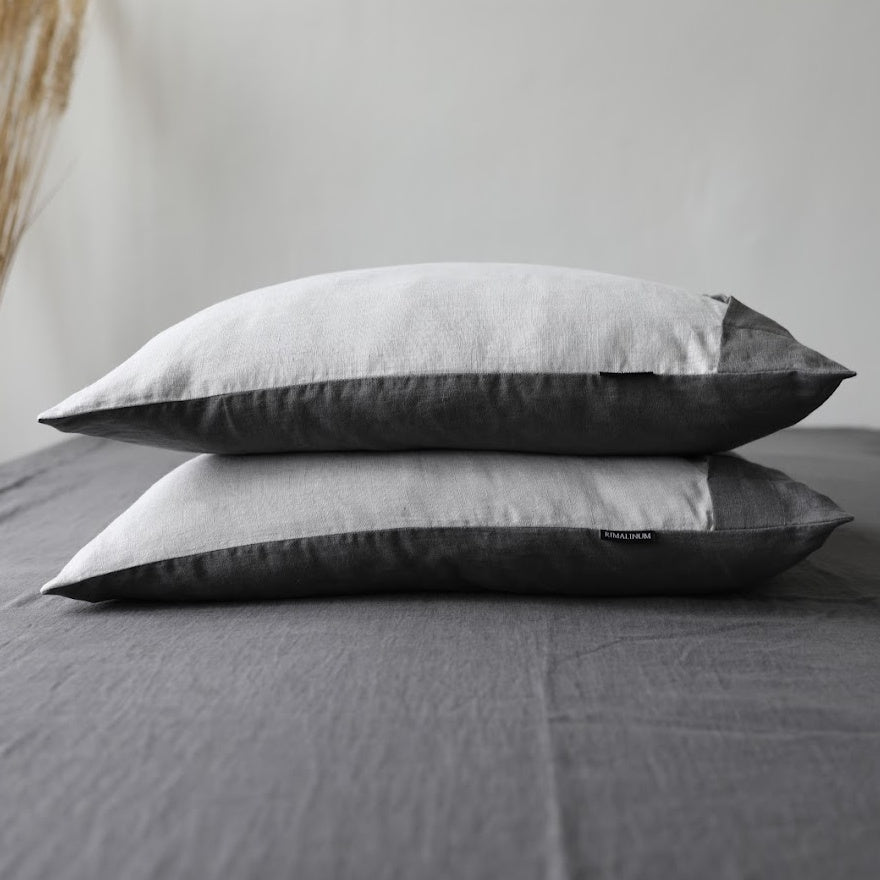Two - Tone Linen Buttoned - Up Envelope Pillow Case "Donatela" | Antistatic And Hypoallergenic - RIMALINUM